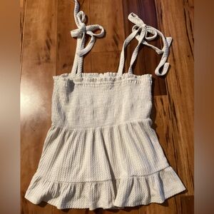 Women's cream Tie-Shoulder Smocked Tank Top